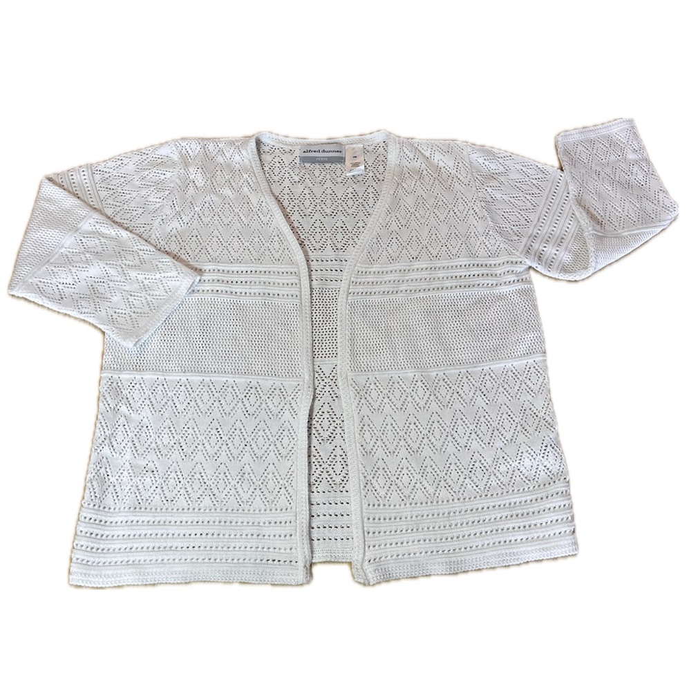Alfred Dunner Women’s Crochet Open Front Cardigan SZ PM White Dainty, Minimalist